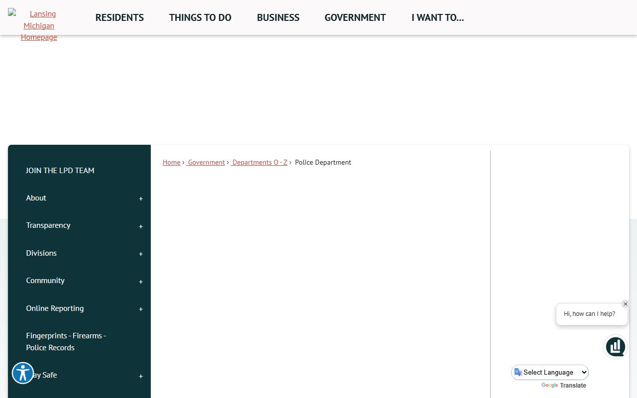 Lansing Police Department page with contact details for Lansing jail roster