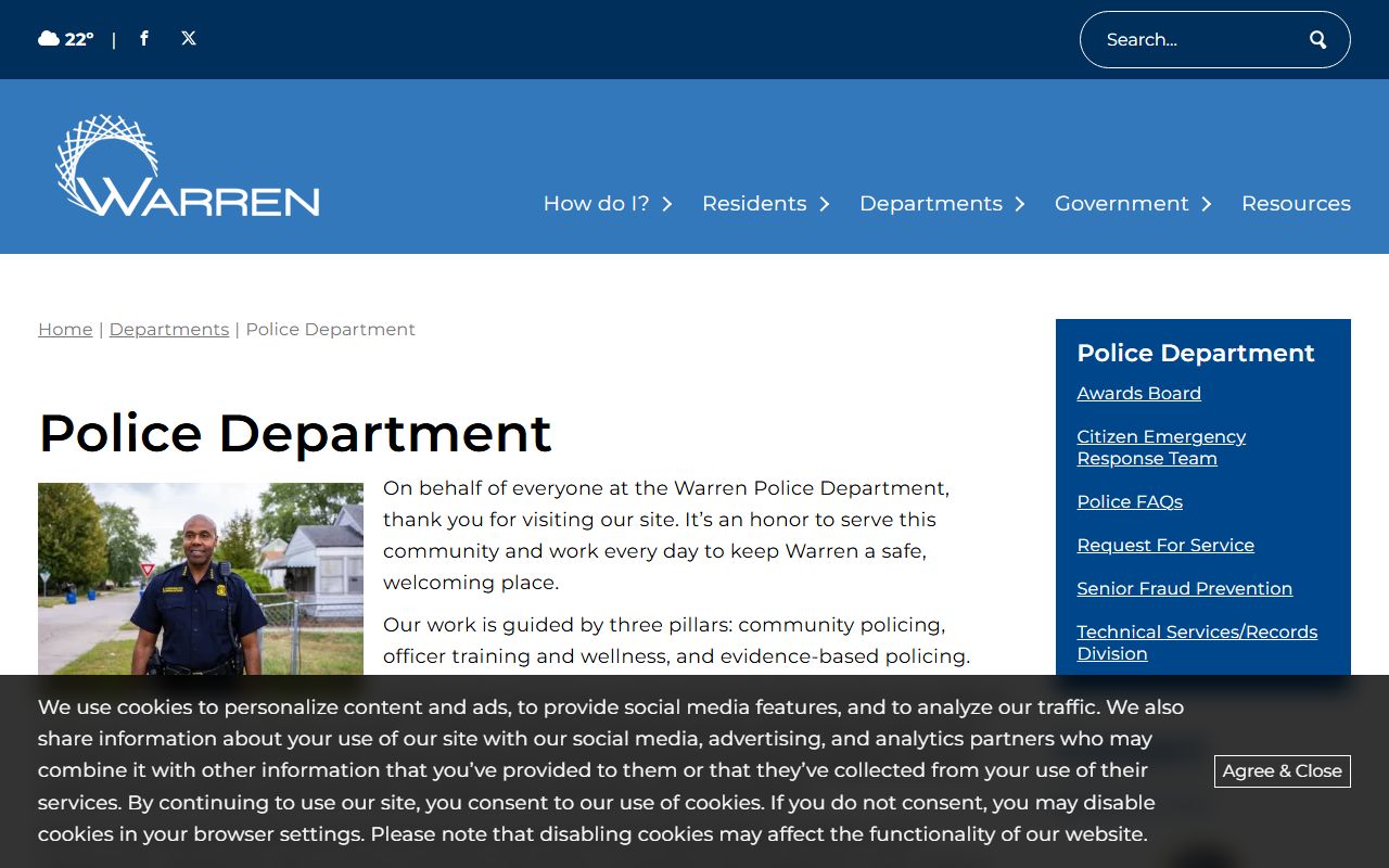 Warren Police Department website for Warren jail roster information