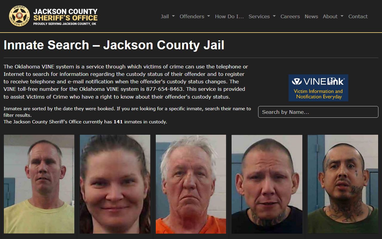 Jackson County Sheriff inmate search page for Jackson County jail roster lookup