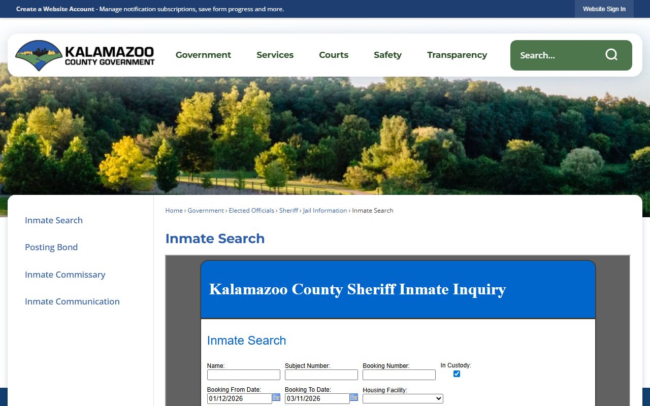 Kalamazoo County inmate search page for Kalamazoo County jail roster lookup