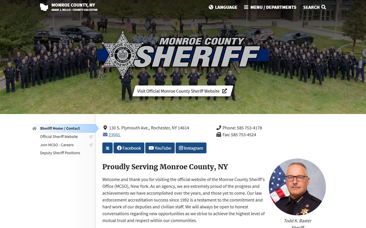 Monroe County Sheriff website for jail roster and inmate search
