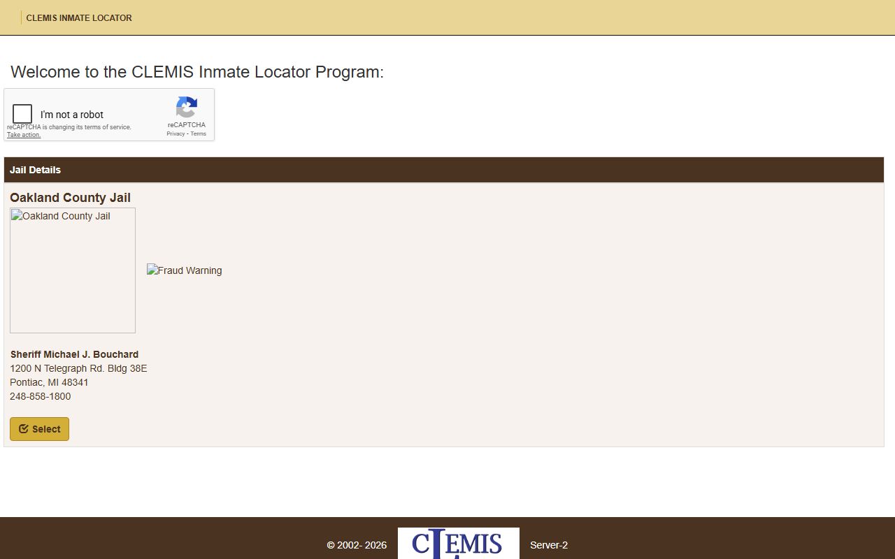 Oakland County jail roster CLEMIS Inmate Locator search tool