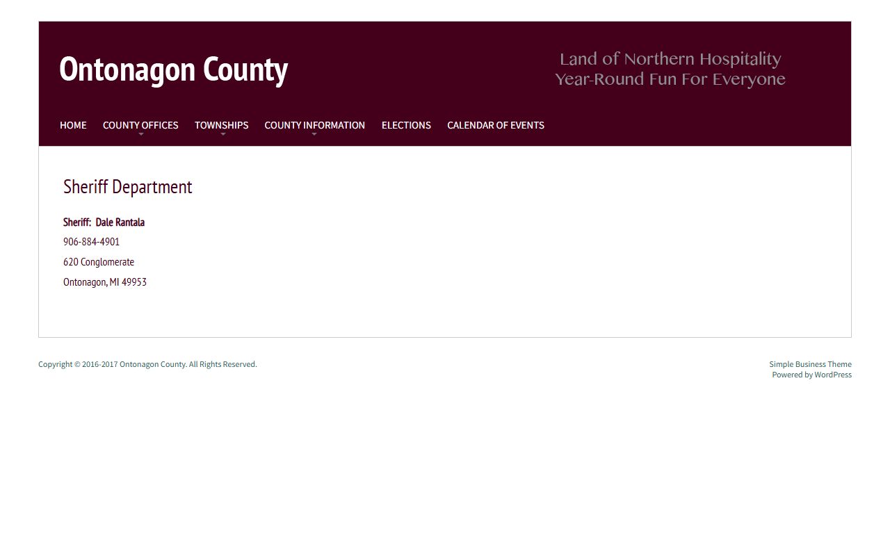 Ontonagon County Sheriff website for jail roster information
