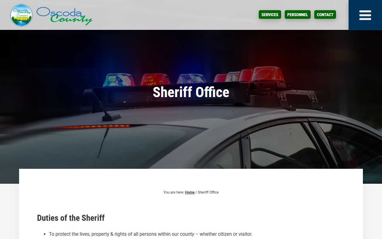 Oscoda County Sheriff website for jail roster information