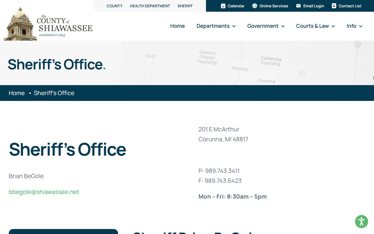Shiawassee County Sheriff website for jail roster access