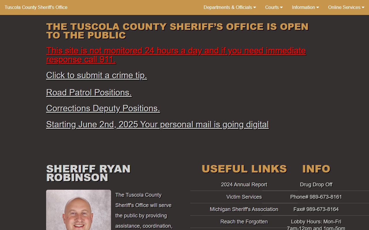 Tuscola County Sheriff website for jail roster information