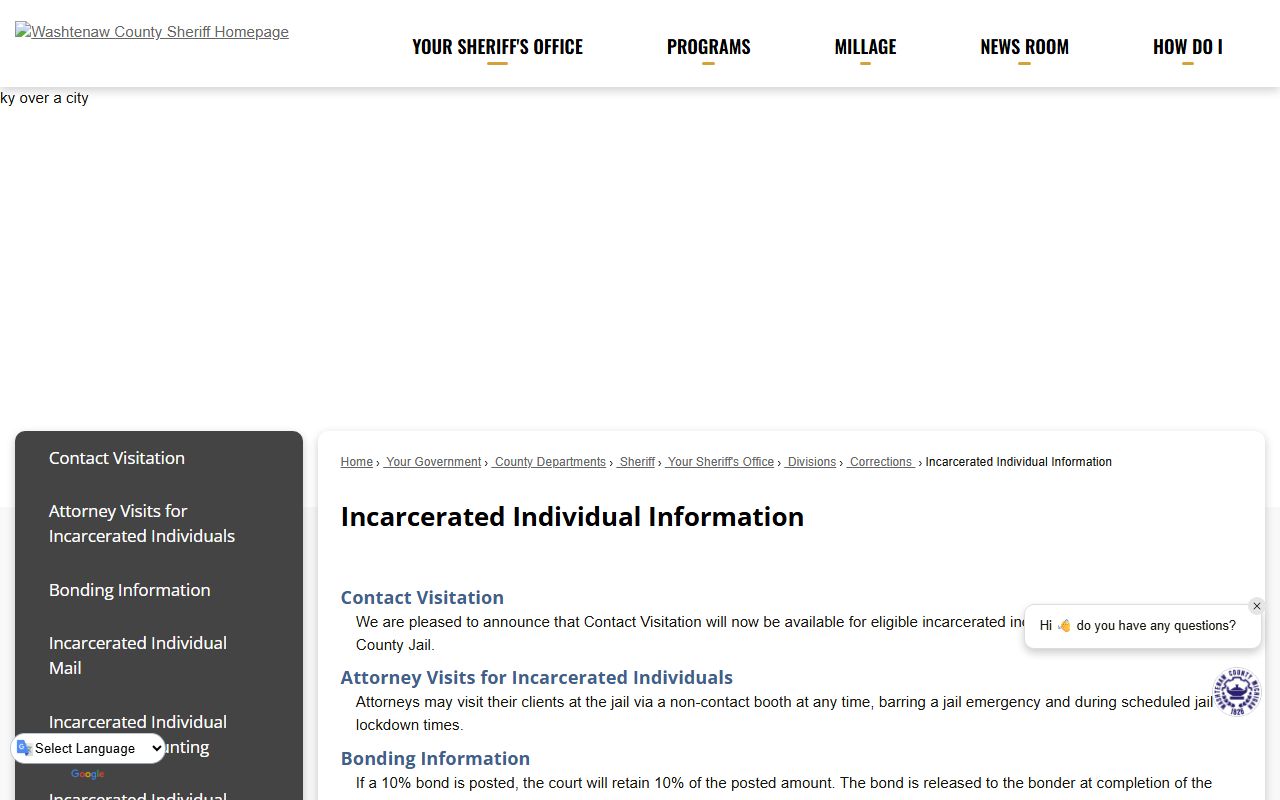 Washtenaw County jail roster inmate information page